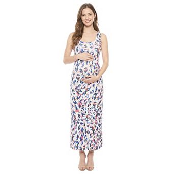 Maternity 24Seven Comfort Apparel Scoop Neck Sleeveless Racerback Maxi Dress
