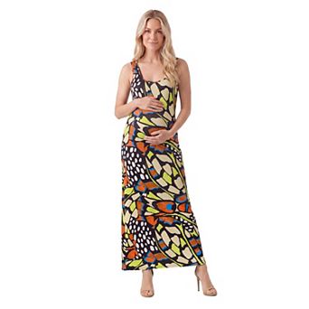 Maternity 24Seven Comfort Apparel Abstract Neck Sleeveless Maxi Dress