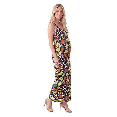 Maternity 24Seven Comfort Apparel Abstract Neck Sleeveless Maxi Dress