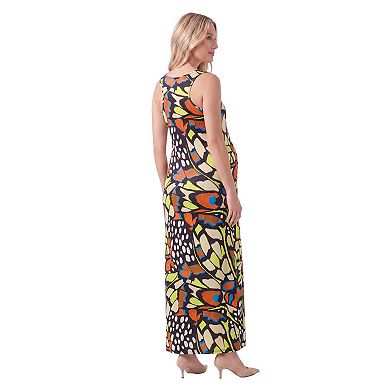 Maternity 24Seven Comfort Apparel Abstract Neck Sleeveless Maxi Dress