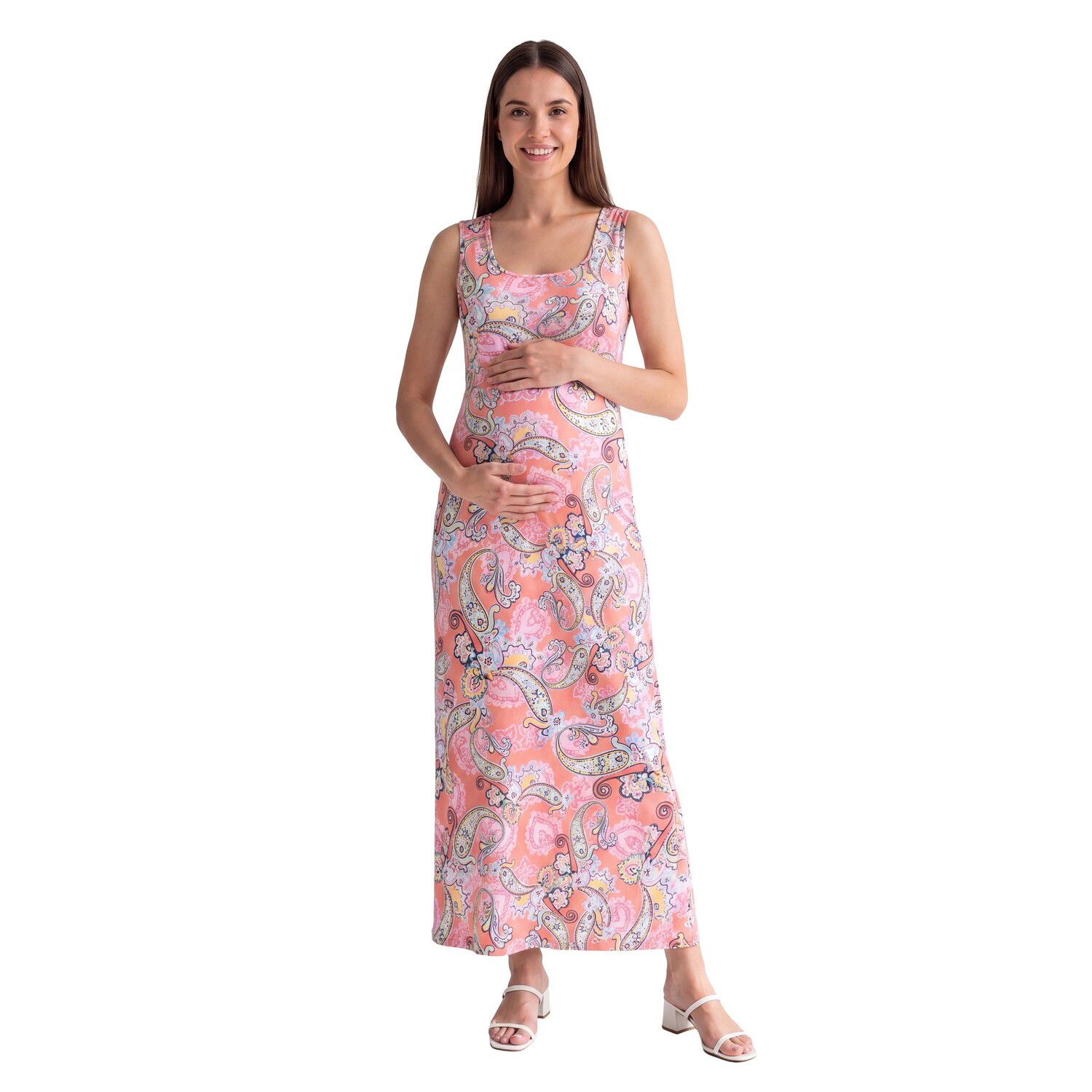Женские платья Maternity 24Seven Comfort Apparel Paisley Scoop Neck Sleeveless Maxi Dress