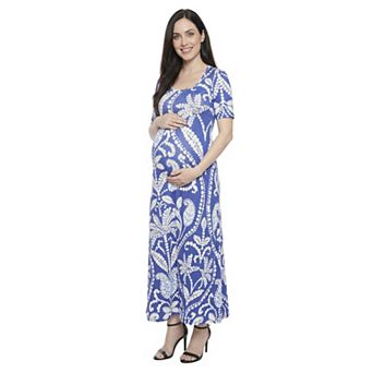 Maternity 24seven Comfort Apparel Scoopneck Elbow Sleeve A-Line Maxi Dress