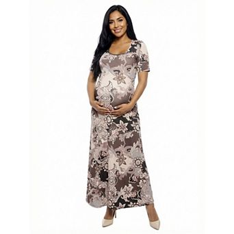 Maternity 24seven Comfort Apparel Scoopneck Elbow Sleeve A Line Maxi Dress