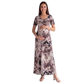 Maternity 24Seven Comfort Apparel Scoop Neck Elbow Sleeve A-Line Maxi Dress