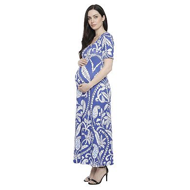 Maternity 24Seven Comfort Apparel Elbow Sleeve A-Line Maxi Dress