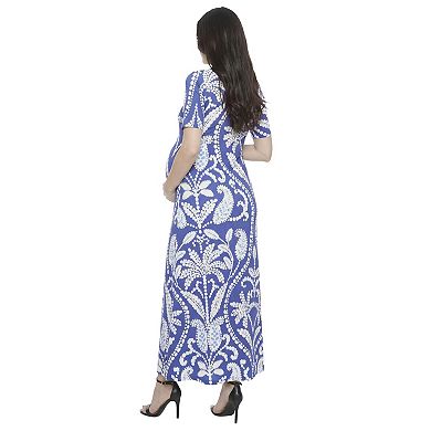 Maternity 24Seven Comfort Apparel Elbow Sleeve A-Line Maxi Dress