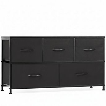Fabric Drawer Dresser with 5 Storage Bins and Wood Top