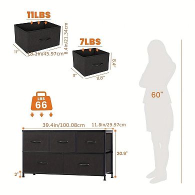 Fabric Drawer Dresser with 5 Storage Bins and Wood Top
