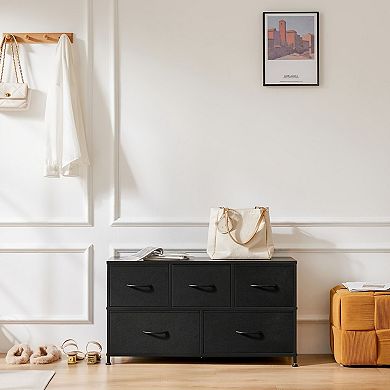 Fabric Drawer Dresser with 5 Storage Bins and Wood Top