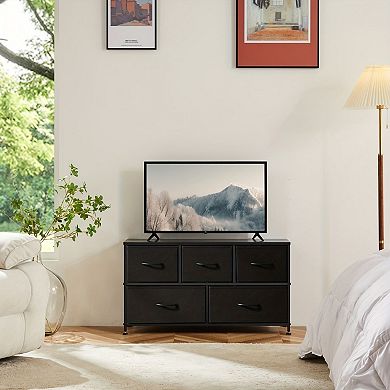 Fabric Drawer Dresser with 5 Storage Bins and Wood Top