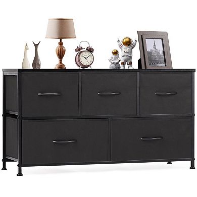 Fabric Drawer Dresser with 5 Storage Bins and Wood Top