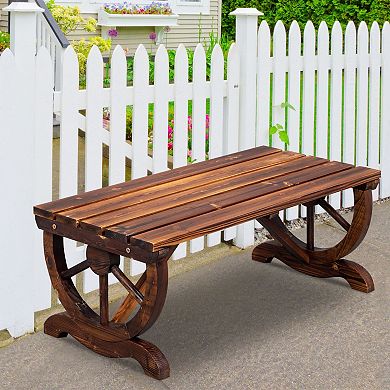 2-Person Rustic Wagon Wheel Outdoor Garden Bench