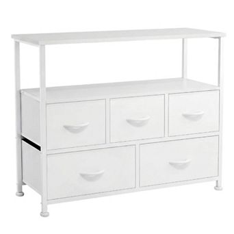 5 Drawer Fabric Dresser with Metal Frame and Wood Top for Bedroom Storage