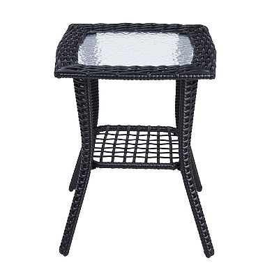 Outdoor Wicker Side Table with Glass Top for Patio or Indoor Use