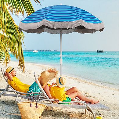 Fringe Patio Umbrella with Tilt and Sand Anchor