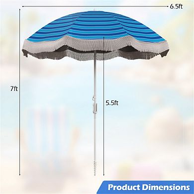 Fringe Patio Umbrella with Tilt and Sand Anchor