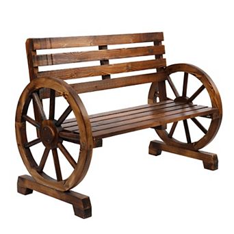 Rustic Wooden Wagon Wheel 2-Person Outdoor Bench