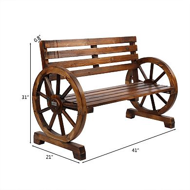 Rustic Wooden Wagon Wheel 2-Person Outdoor Bench