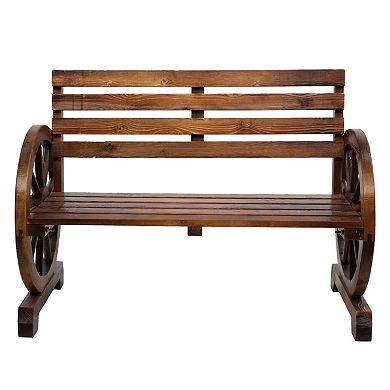 Rustic Wooden Wagon Wheel 2-Person Outdoor Bench