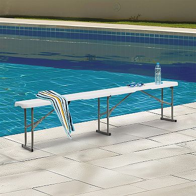 Foldable Outdoor Courtyard Bench with Steel Frame and HDPE Top