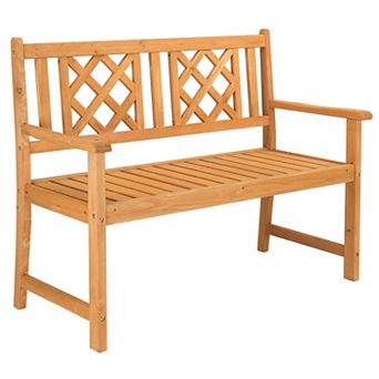 Outdoor Garden Fir Wood Grid Back Patio Bench with Arms