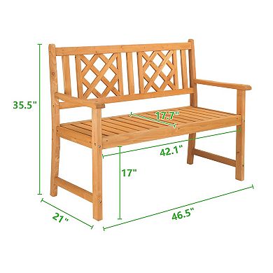 Outdoor Garden Fir Wood Grid Back Patio Bench with Arms
