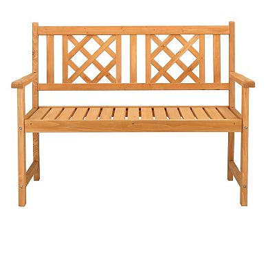 Outdoor Garden Fir Wood Grid Back Patio Bench with Arms