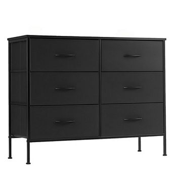 6 Drawer Fabric Dresser with Metal Frame and Wood Top for Bedroom Storage