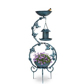 3-in-1 Solar Bird Bath, Feeder Planter Pedestal with Butterfly Accent