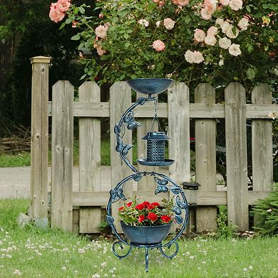 3-in-1 Solar Bird Bath, Feeder Planter Pedestal with Butterfly Accent