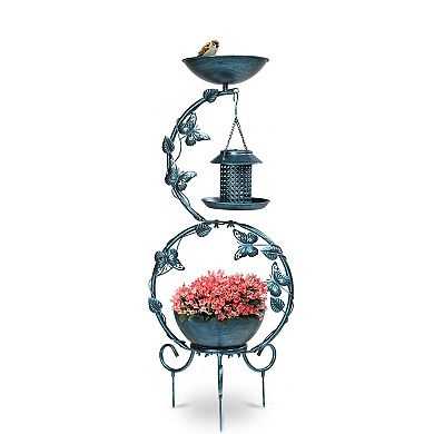 3-in-1 Solar Bird Bath, Feeder Planter Pedestal with Butterfly Accent