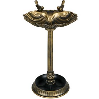 Antique-Style Birdbath with Planter Pedestal and Bird Statues