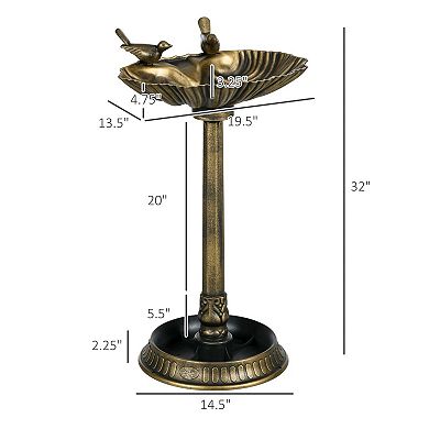 Antique-Style Birdbath with Planter Pedestal and Bird Statues
