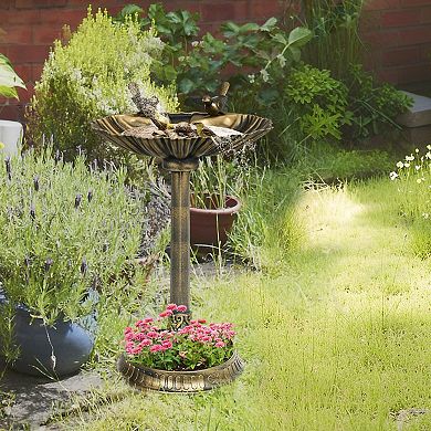 Antique-Style Birdbath with Planter Pedestal and Bird Statues