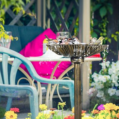 Antique-Style Birdbath with Planter Pedestal and Bird Statues