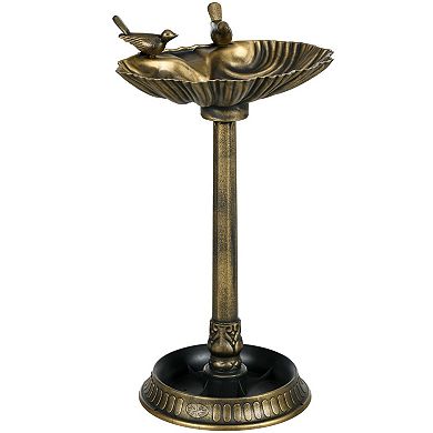 Antique-Style Birdbath with Planter Pedestal and Bird Statues
