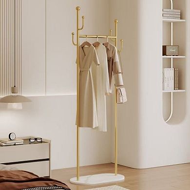 Freestanding Heavy-Duty Clothes Rack with Shelf and Hooks