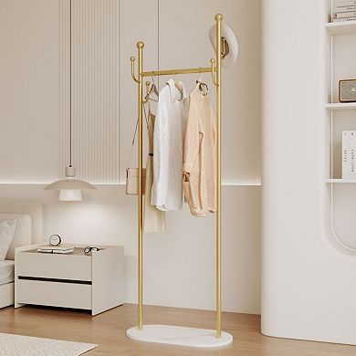 Freestanding Heavy-Duty Clothes Rack with Shelf and Hooks