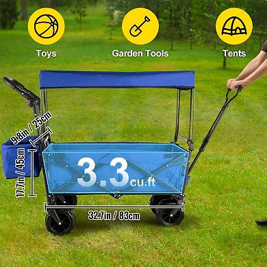 Collapsible Garden Wagon with Removable Canopy and All-Terrain Wheels
