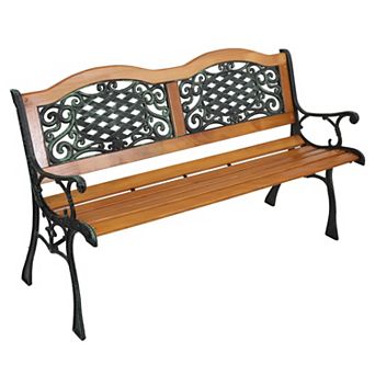 Outdoor Garden Bench with Hardwood Slats and Cast Iron Frame