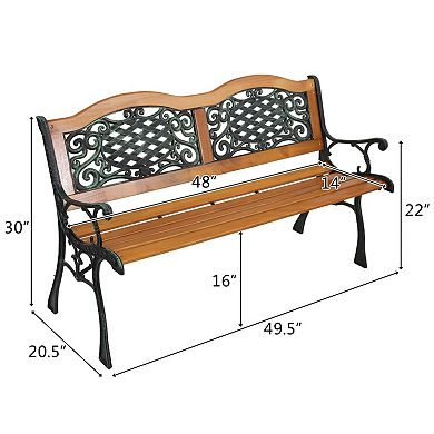 Outdoor Garden Bench with Hardwood Slats and Cast Iron Frame