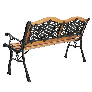 Outdoor Garden Bench with Hardwood Slats and Cast Iron Frame
