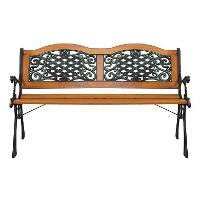 Outdoor Garden Bench with Hardwood Slats and Cast Iron Frame