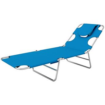 Folding Outdoor Chaise Lounge with Face Hole and Adjustable Recline