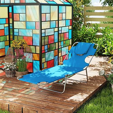 Folding Outdoor Chaise Lounge with Face Hole and Adjustable Recline