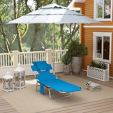 Folding Outdoor Chaise Lounge with Face Hole and Adjustable Recline