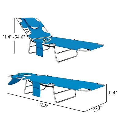 Folding Outdoor Chaise Lounge with Face Hole and Adjustable Recline