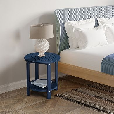 2-Tier HDPE Outdoor Side Table with Lower Storage Shelf