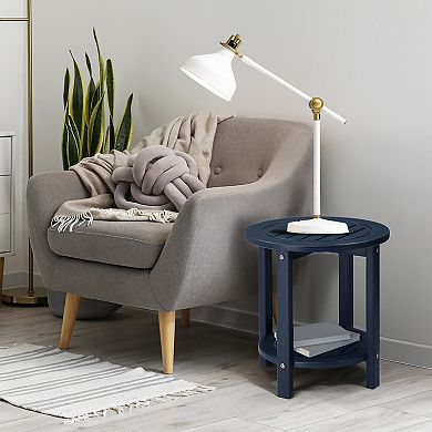 2-Tier HDPE Outdoor Side Table with Lower Storage Shelf