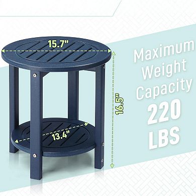 2-Tier HDPE Outdoor Side Table with Lower Storage Shelf